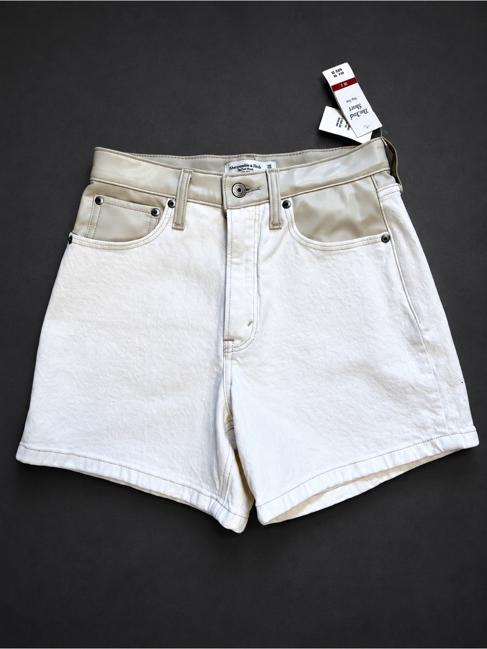 NWT Abercrombie & Fitch 26  Dad Short High Rise White Denim Shorts leather chic